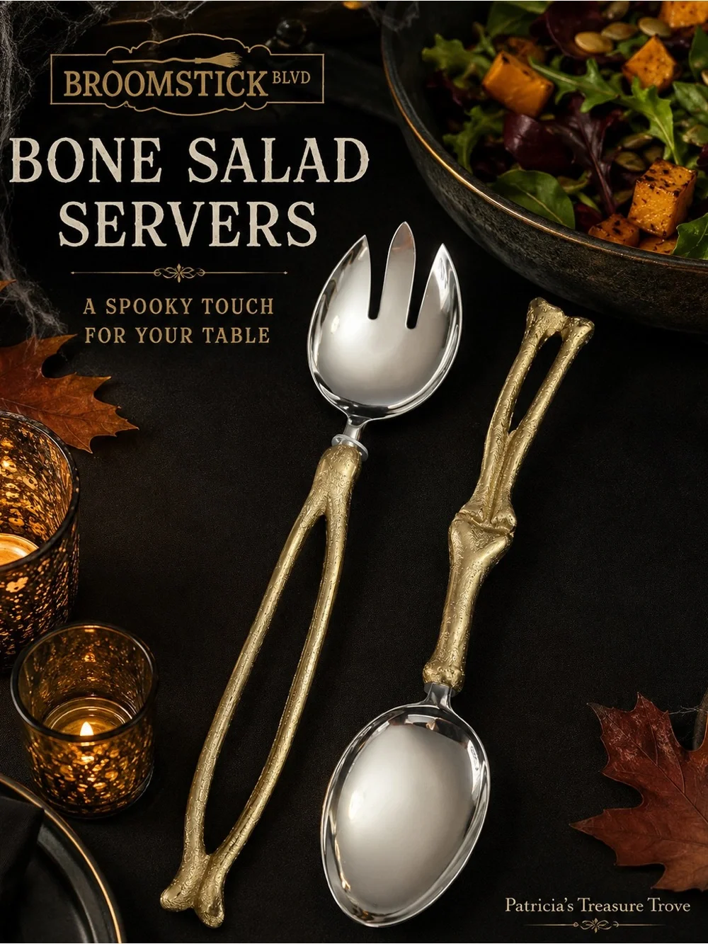 Bone Salad Servers in Gold & Silver